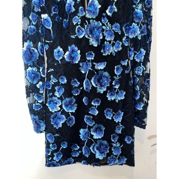 NWT BRONX AND BLANCO  Sapphire Sequined Floral Long Sleeve Mini DressnWomens XS - Picture 6 of 14